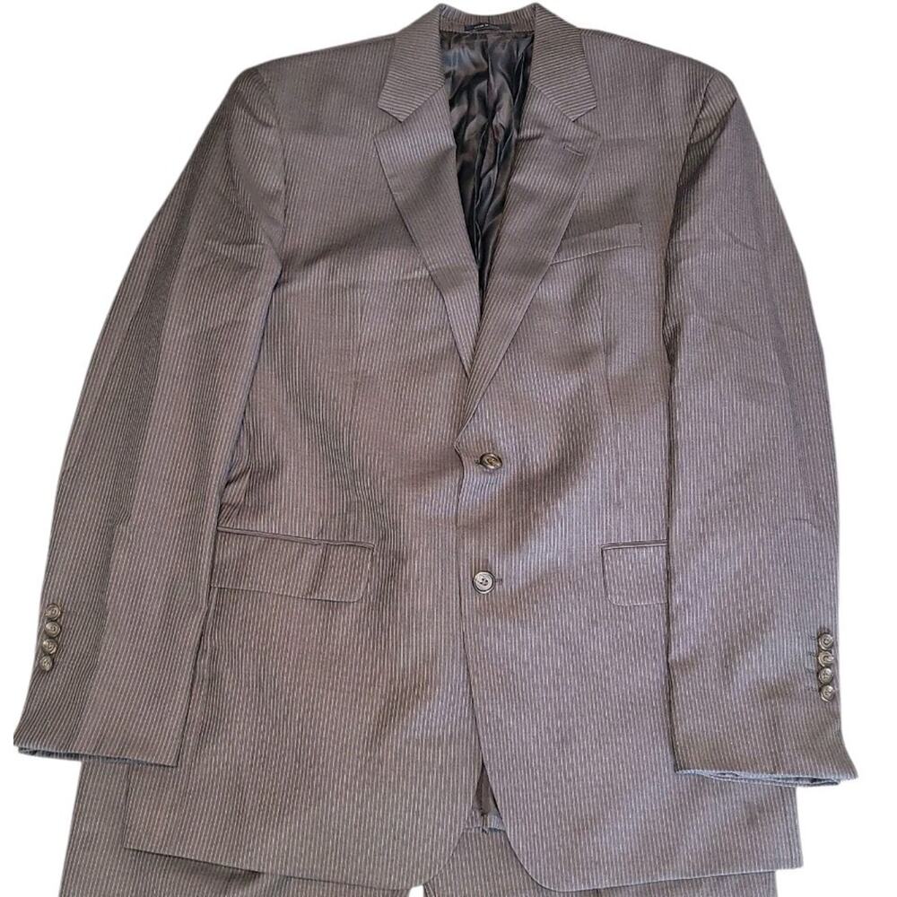 Ralph Lauren Wool Suit Jacket Gray Pinstripe 42L